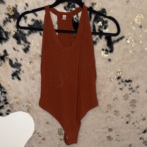 Free People Rust Ribbed Bodysuit